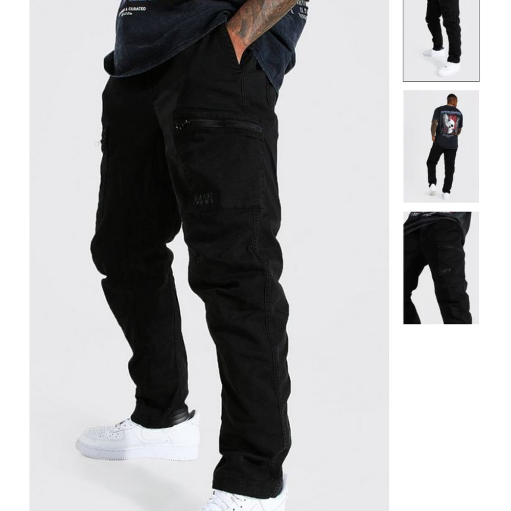Boohoo Man Large Black Cargo Utility Pants with Belt